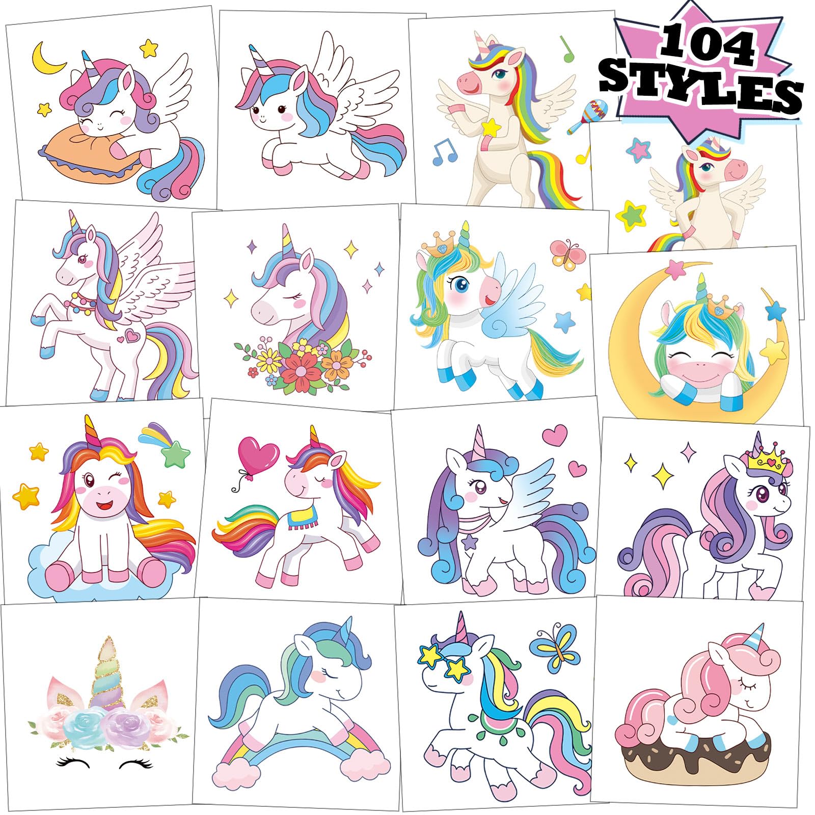 Kopokita 104pcs unicorn tattoos for kids' party fun and easy decoration
