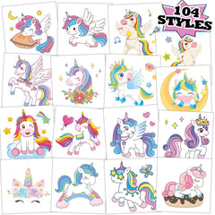 Kopokita 104pcs unicorn tattoos for kids' party fun and easy decoration