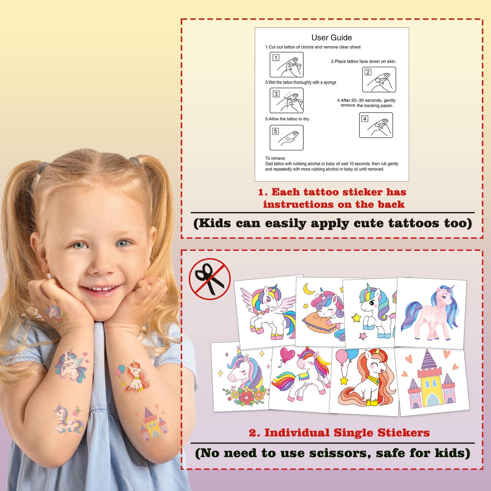 Kopokita unicorn tattoos are easy to apply for quick crafts