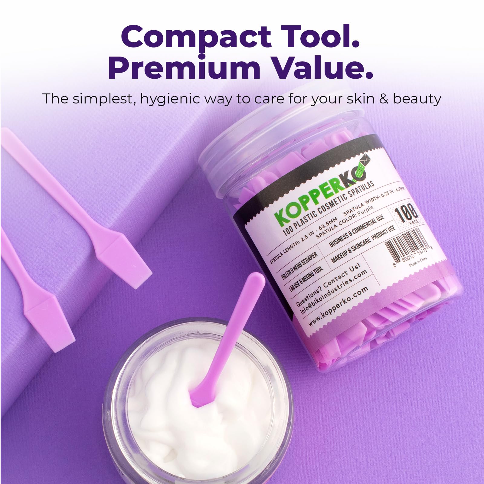 Kopperko Mini Face Spatula facilitates clean, disposable use.