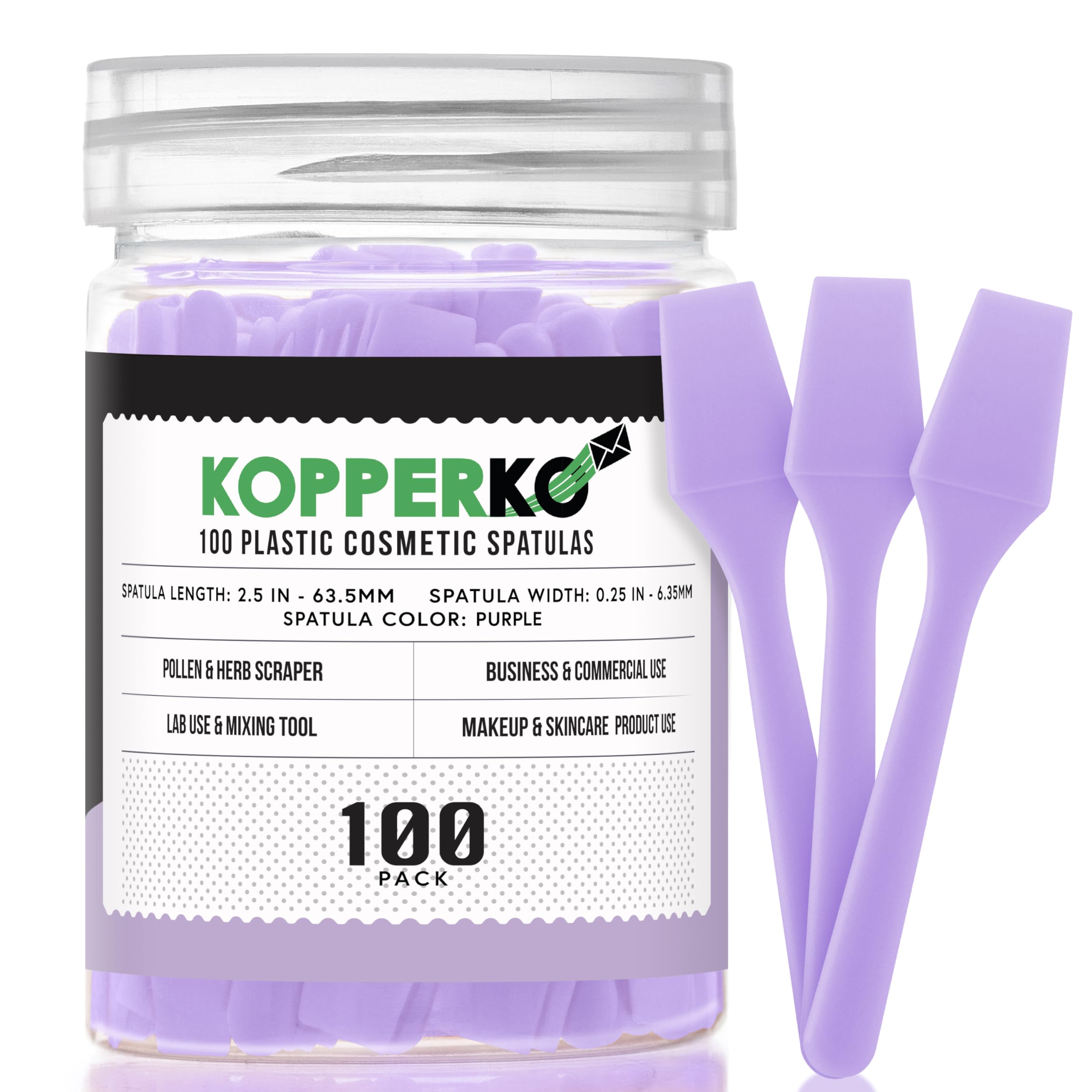 Kopperko Mini Face Spatula pack of 100 for hygienic product extraction.