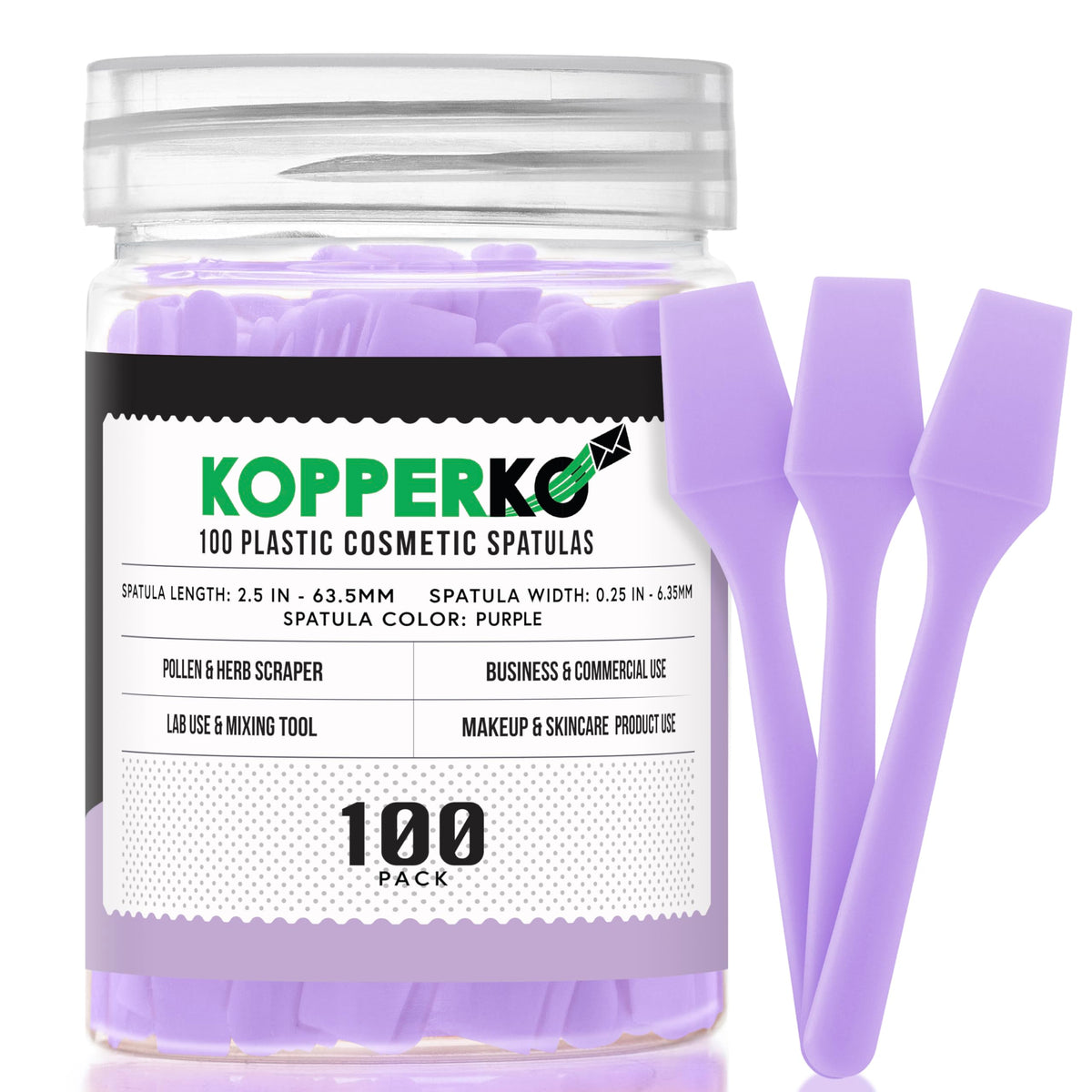 Kopperko Mini Face Spatula pack of 100 for hygienic product extraction.