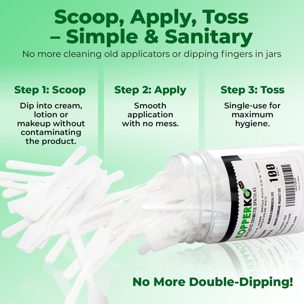 Kopperko mini spatula for lip balm and scrub application in small containers.