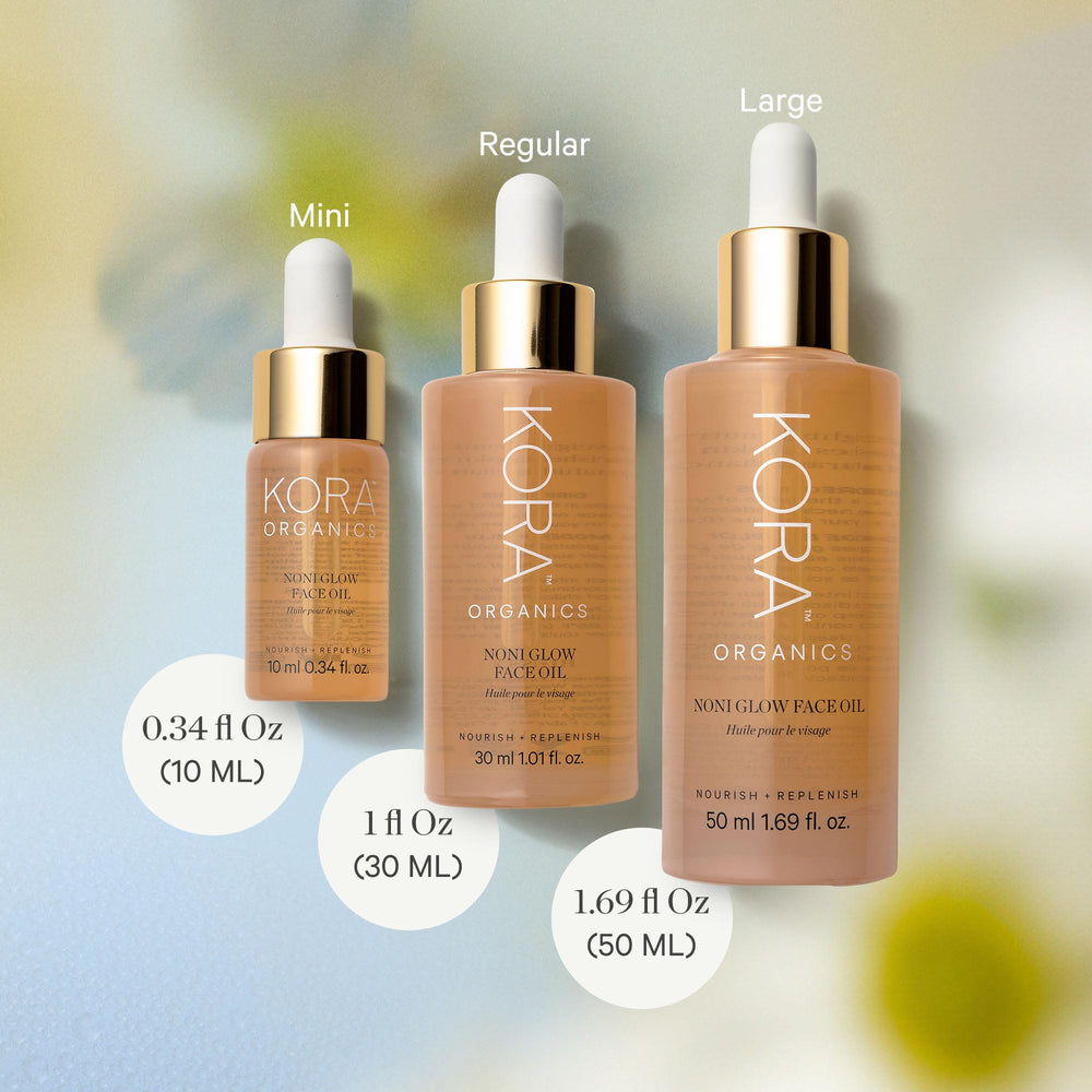 KORA Organics Noni Glow oil texture for smooth glide during facial massage.