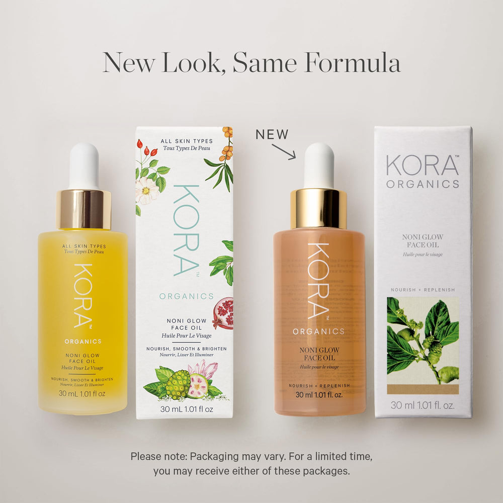 KORA Organics Noni Glow routine step suitable for morning or night.
