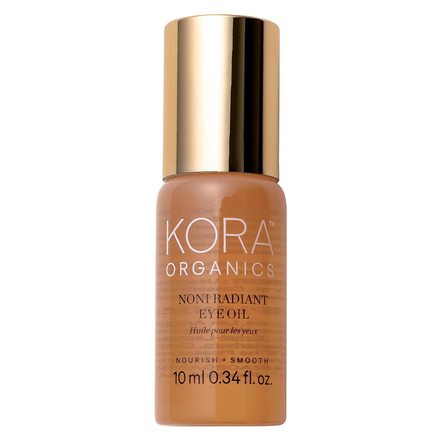 KORA Organics Noni Radiant Eye Oil with rose roller brightens under-eye skin