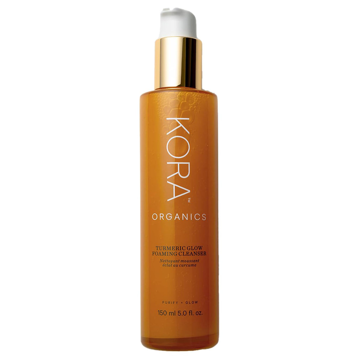 KORA Organics Turmeric Glow Foaming Cleanser bottle for a refreshing, brightening cleanse.