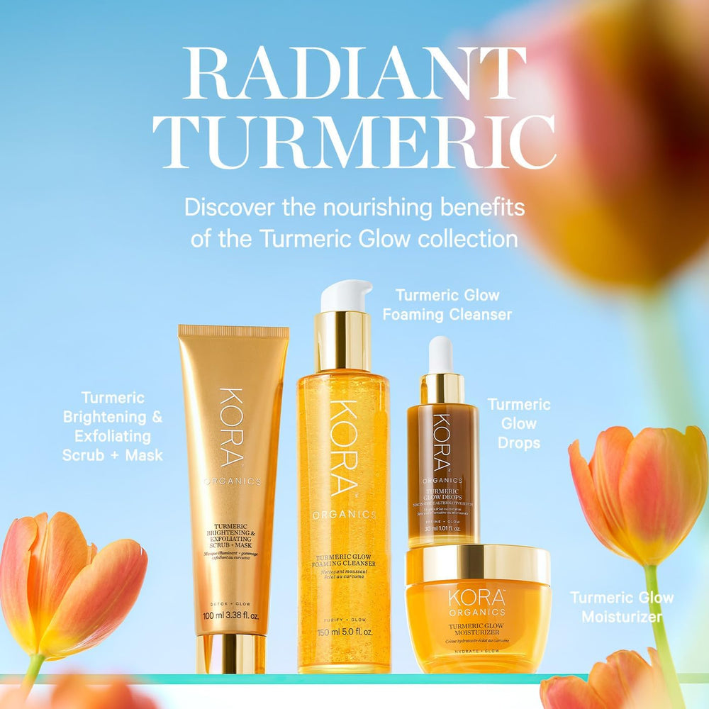 KORA Organics Turmeric Glow foaming texture close-up showing rich lather for gentle cleansing.