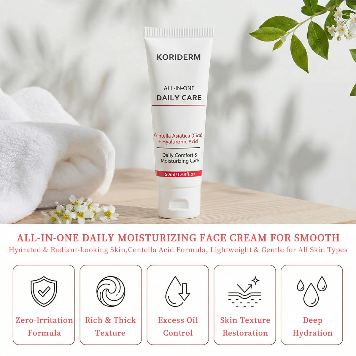 KoridermCream cream texture swatch showing light, quick absorption.