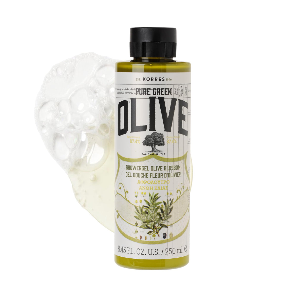 KORRES gel ducha aceite-oliva-puro: piel suave y nutrida.