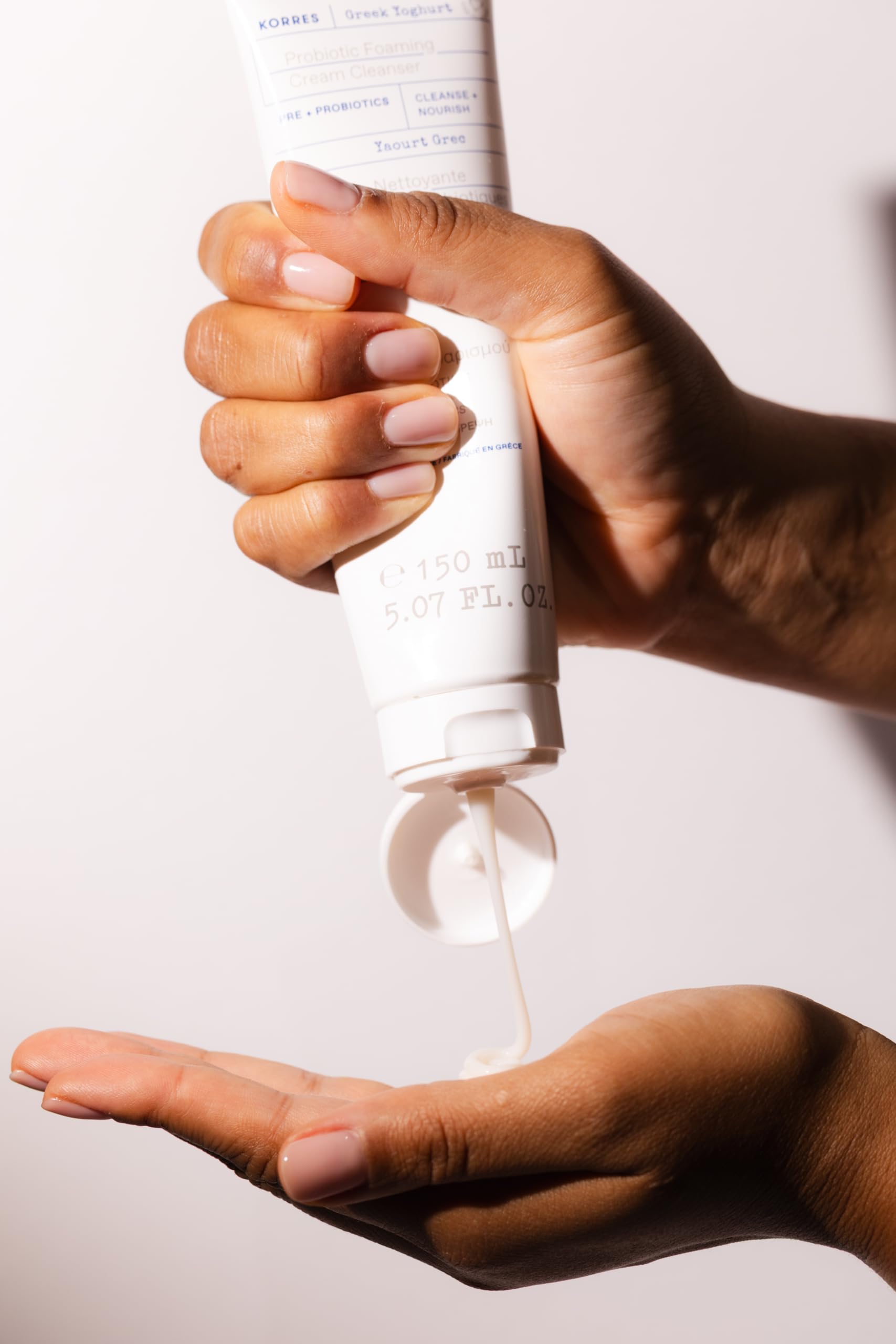 Creamy foam forms on skin as you apply KORRES yogurt cleanser.