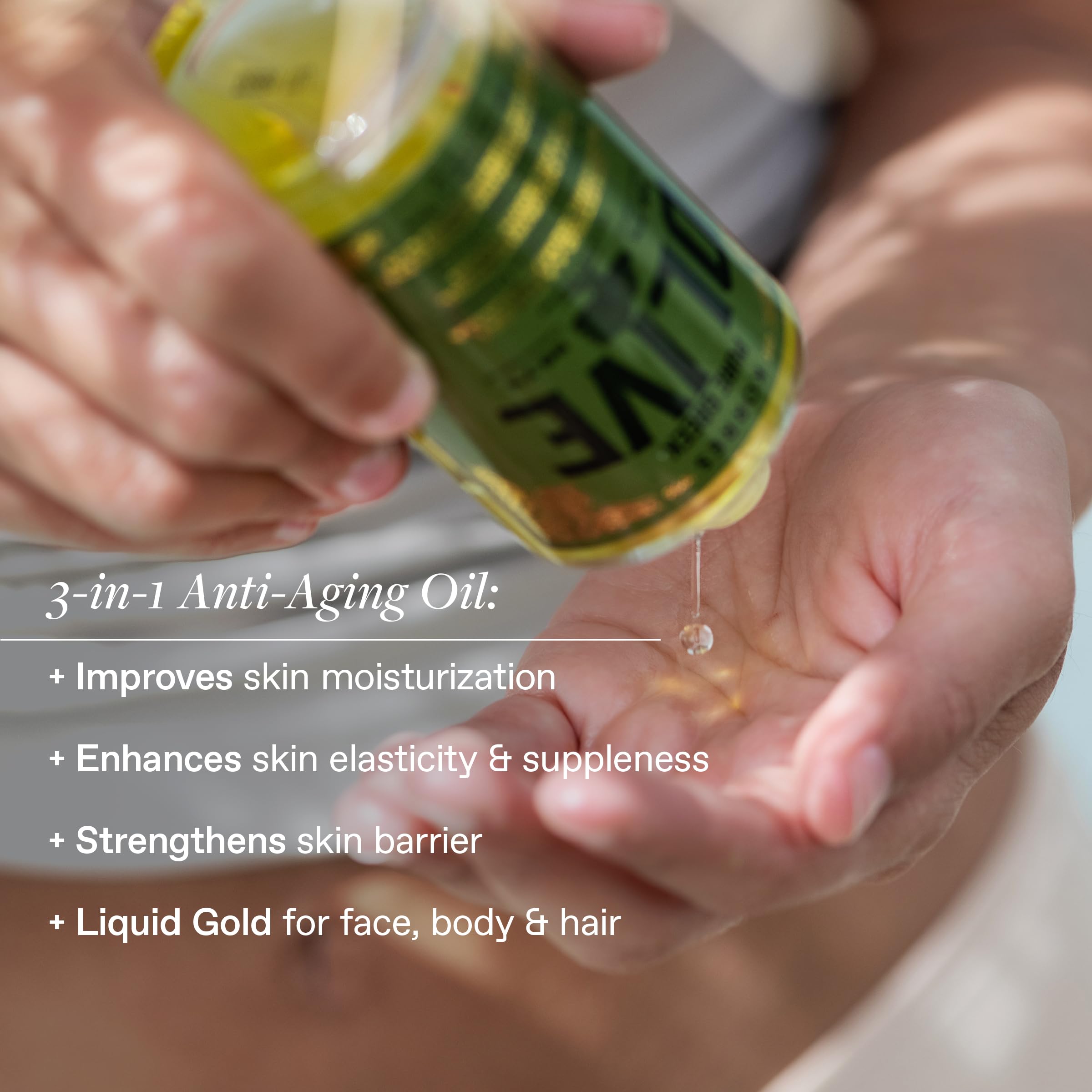 KORRES Pure Greek Olive Oil close-up showing nutrient-rich texture for hydrated skin.