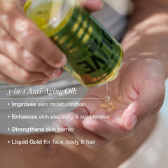 KORRES Pure Greek Olive Oil close-up showing nutrient-rich texture for hydrated skin.