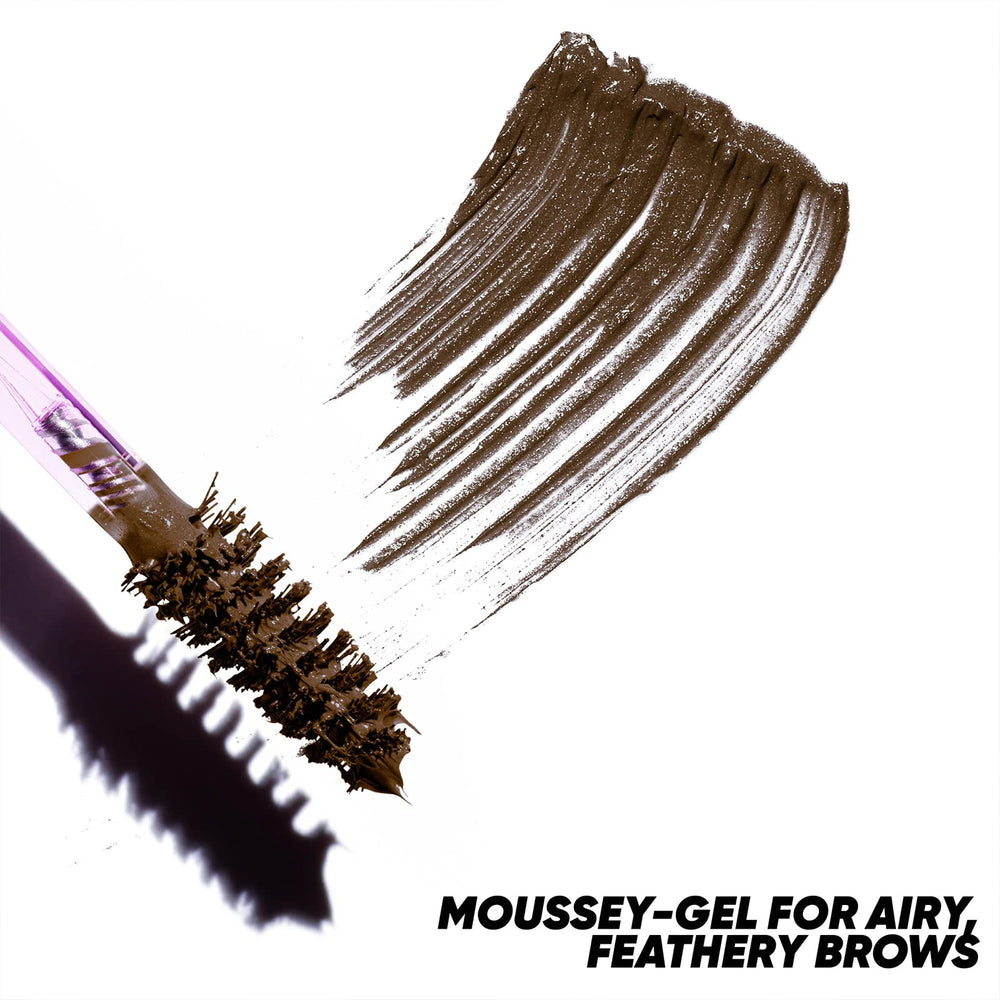 Kosas Air Brow Tinted Gel spoolie close-up shows precise brow lift.