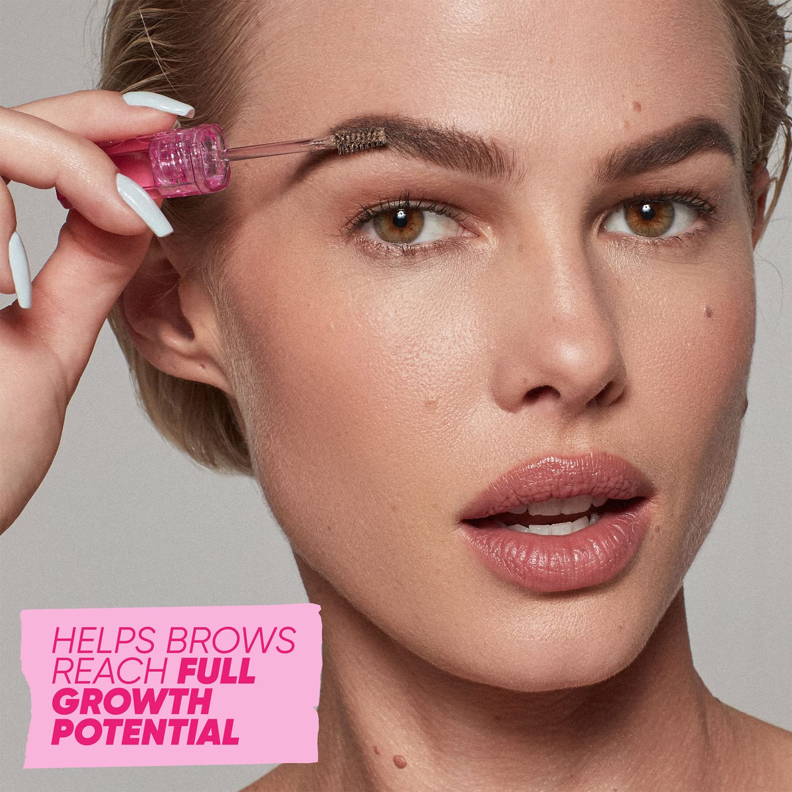 Kosas Air Brow close-up with 5% castor oil nourishing brow hairs.