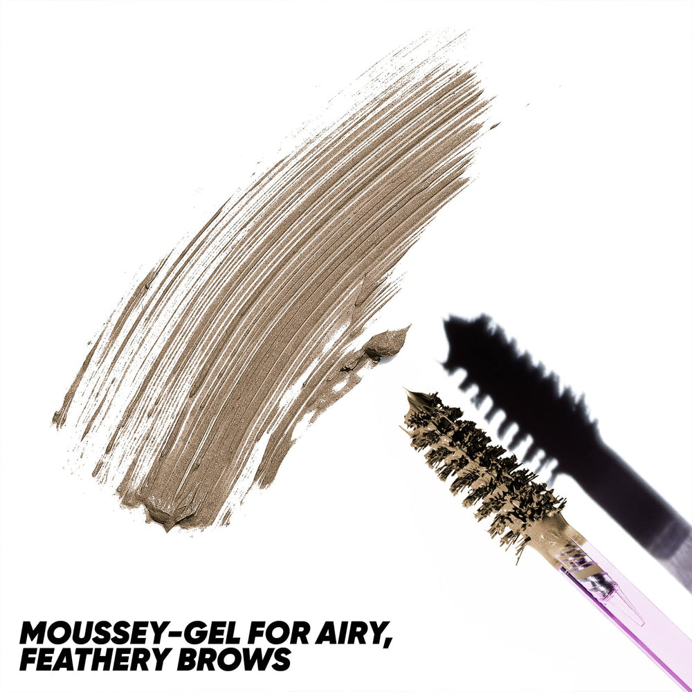 Kosas Air Brow wand application shows precise feathered strokes.