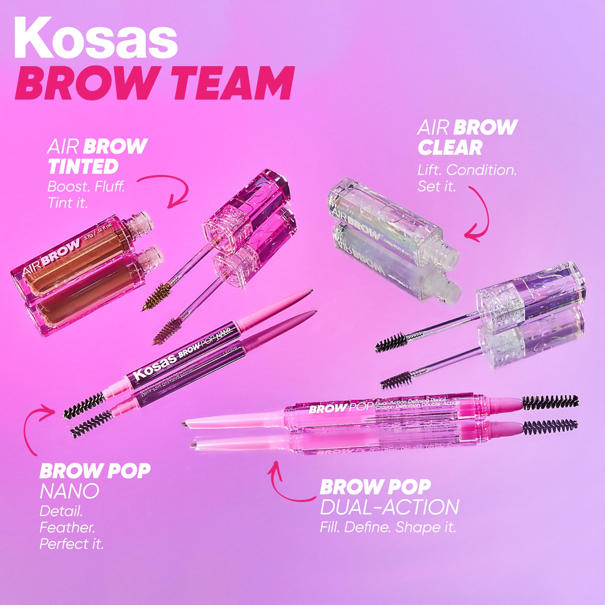 Kosas Brow Pop Nano se complementa con geles para cejas de Kosas.