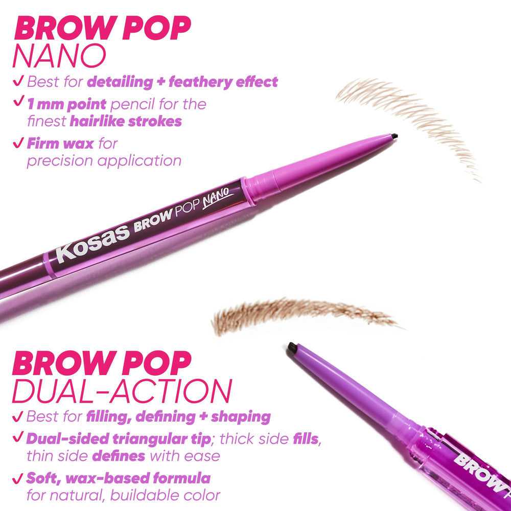 Kosas Brow Pop Nano tono medio marrón para un look natural.