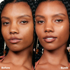 Kosas DreamBeam applied on face as a smooth base before makeup.