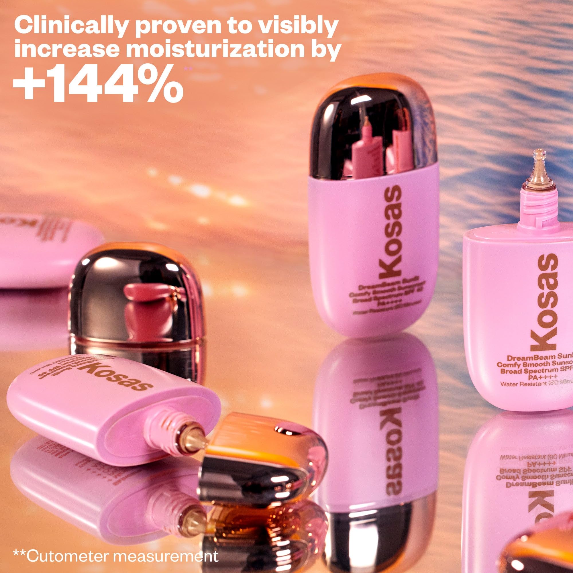 Travel-size Kosas DreamBeam packaging shown for outdoor use.
