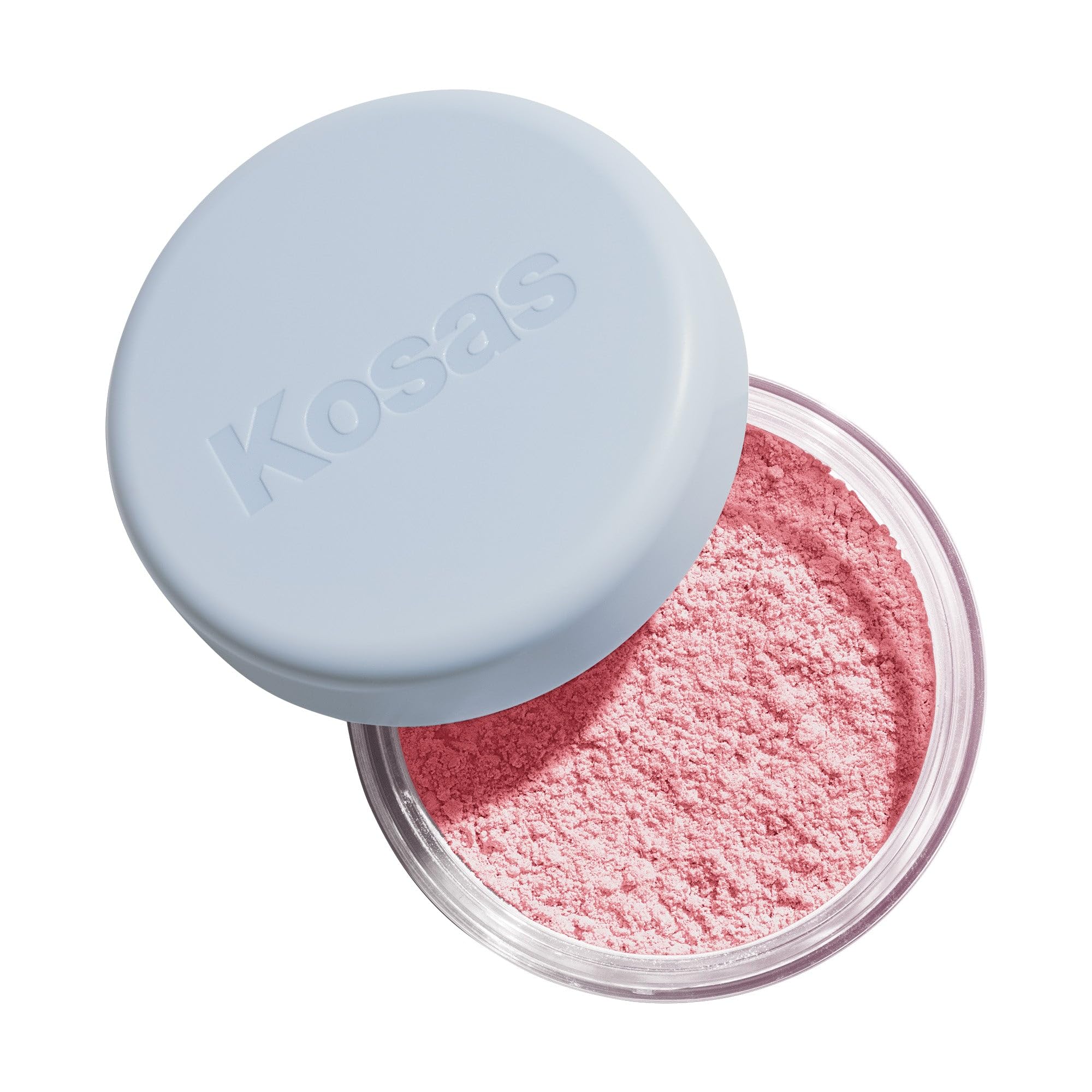 Polvo fijador translúcido Kosas en tono rosa suave para acabado ligero