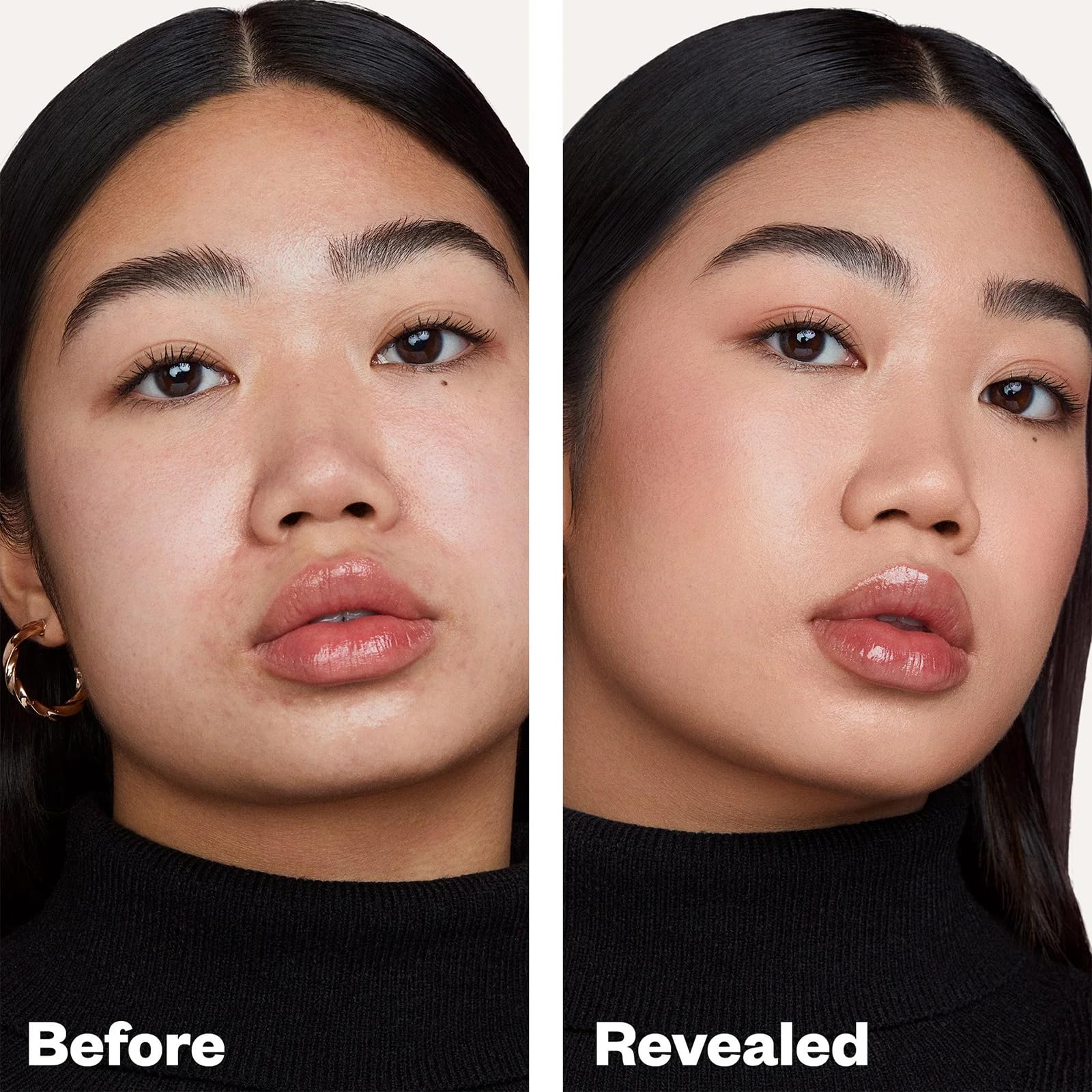 Creamy texture on skin highlights lightweight, breathable wear with hydrating ingredients.