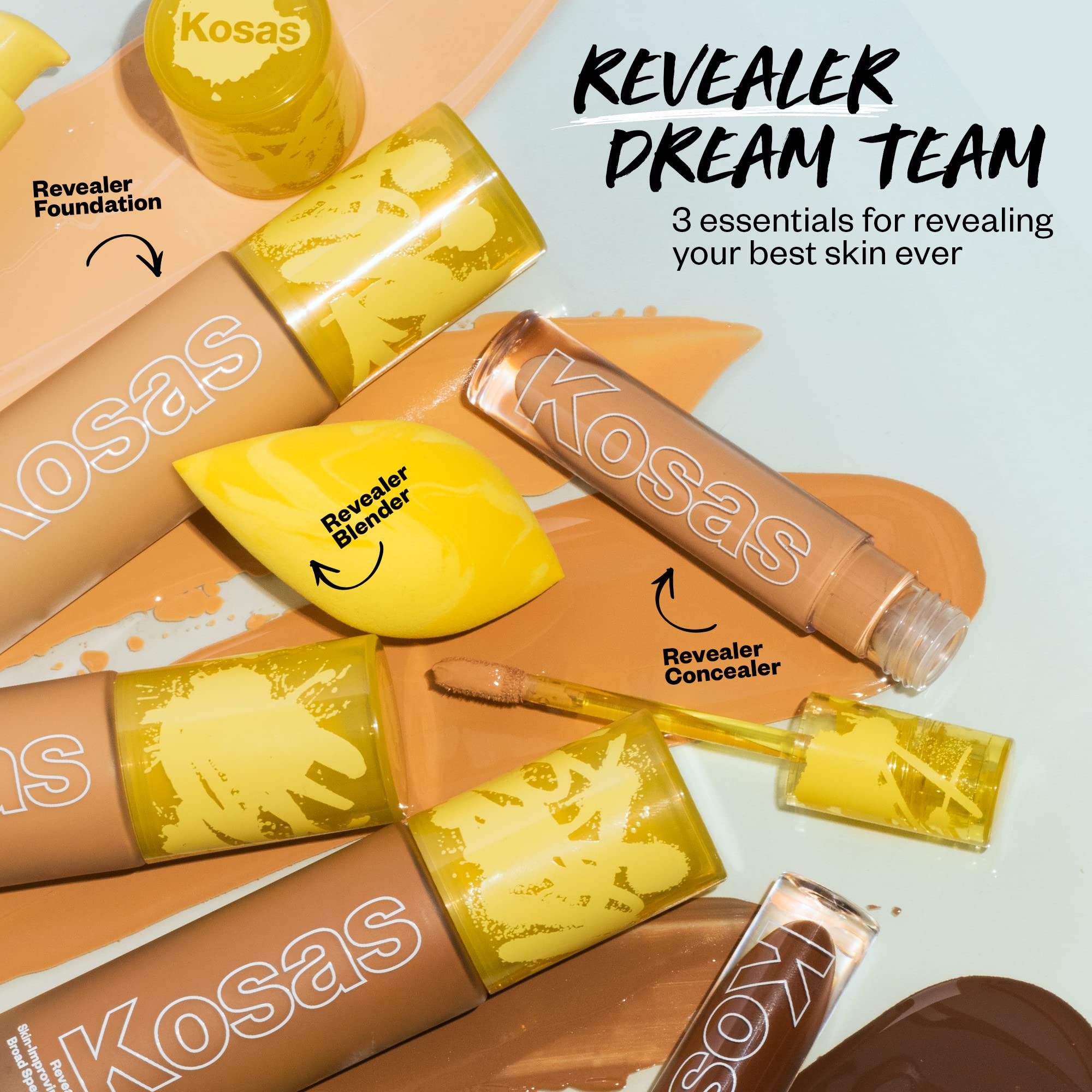 Under-eye and facial swatch demonstrates hydration and even tone with Kosas Revealer.