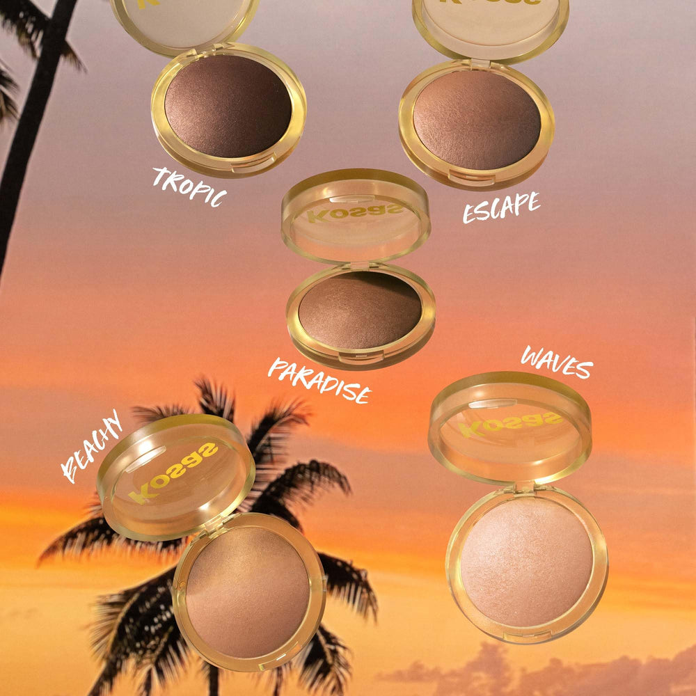 Kosas Sun Show Glowy Warmth Escape bronzer swatch delivering sun-kissed contour