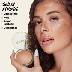 Kosas Sun Show Glowy Warmth Waves bronzer swatch showing soft bronze radiance