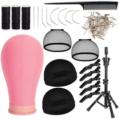 Koskusder 22-inch canvas wig head with stand in pink for precise wig making and display