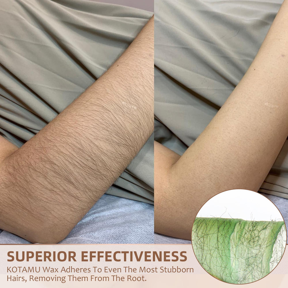 KOTAMU arms waxing, long-lasting smoothness with Aloe Vera formula.
