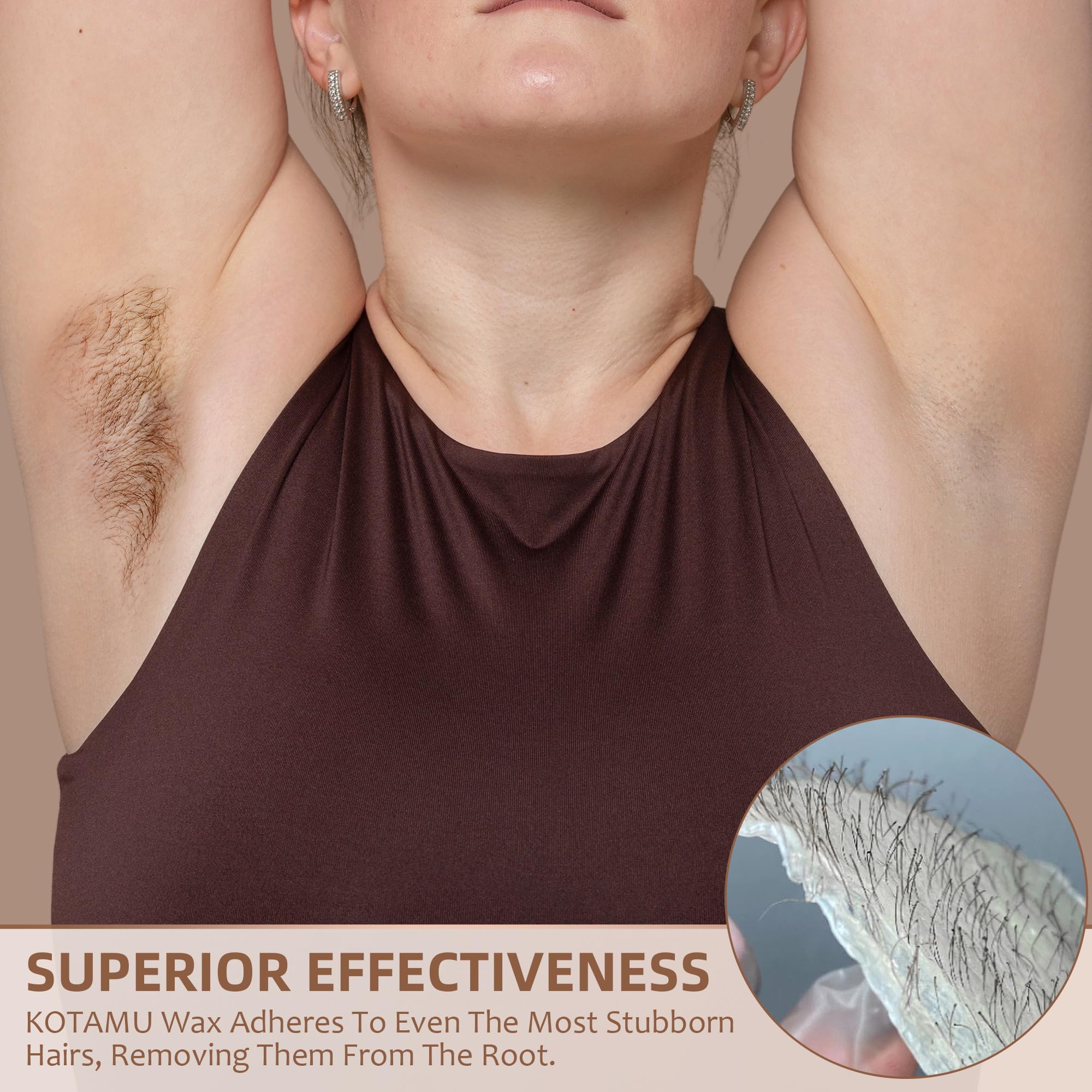 Full-body waxing capability shown for eyebrows to legs and bikini.