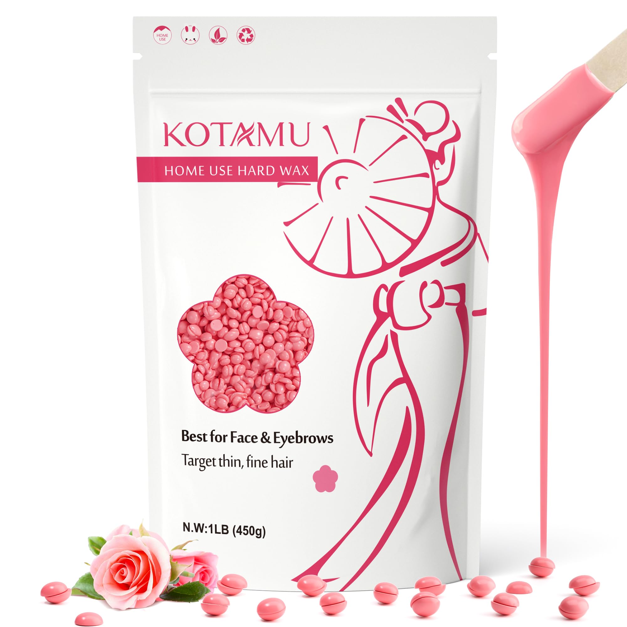 KOTAMU pink beads for sensitive skin enable gentle at-home waxing.
