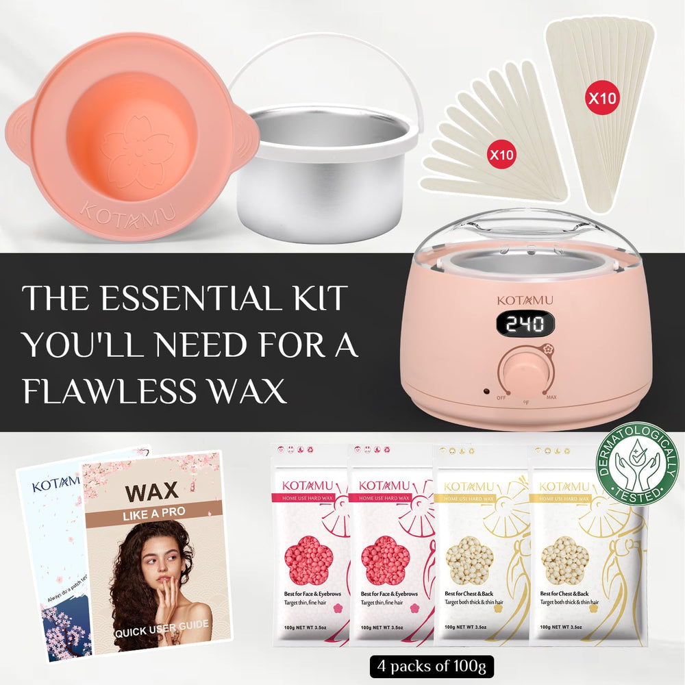 KOTAMU Wax Kit Pink bikini-brazilian waxing setup highlights gentle, skin-friendly application.