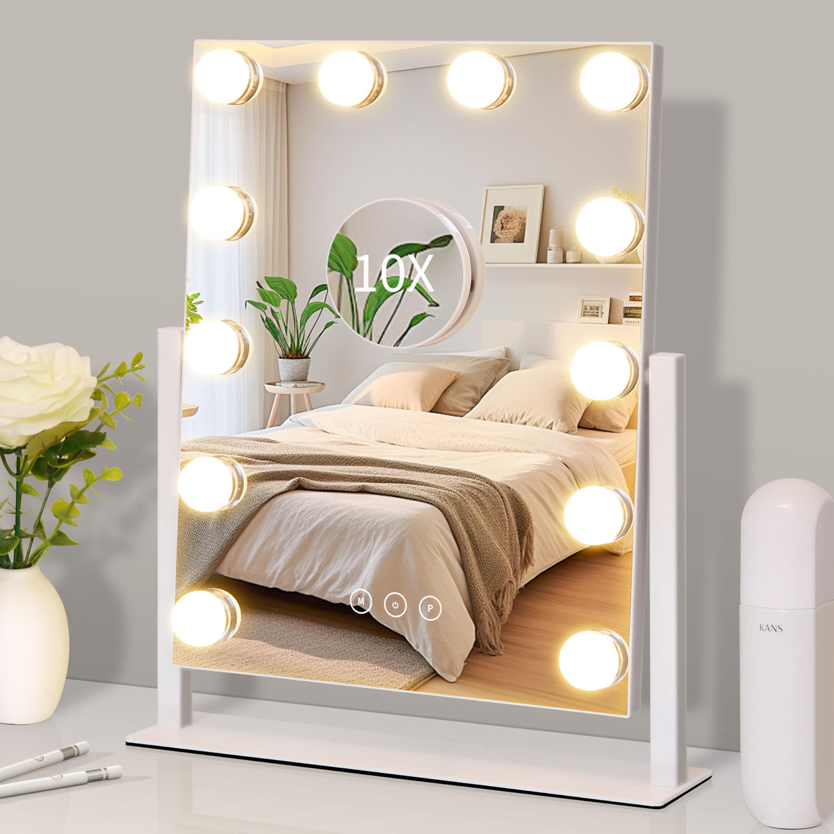 Kotdning vanity mirror with 12 bulbs lights your makeup area.