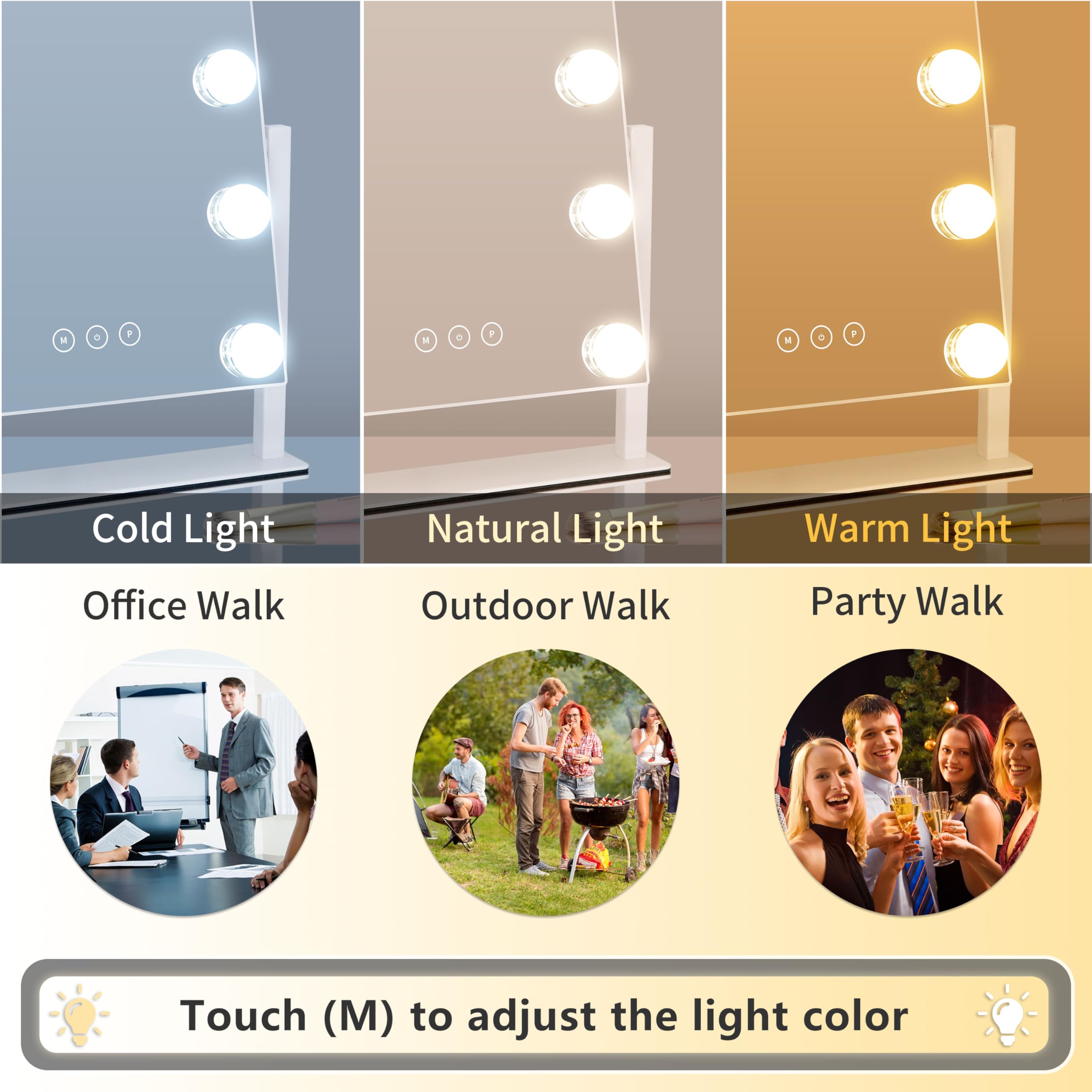 Kotdning vanity mirror with lights features nine bulbs for even illumination.