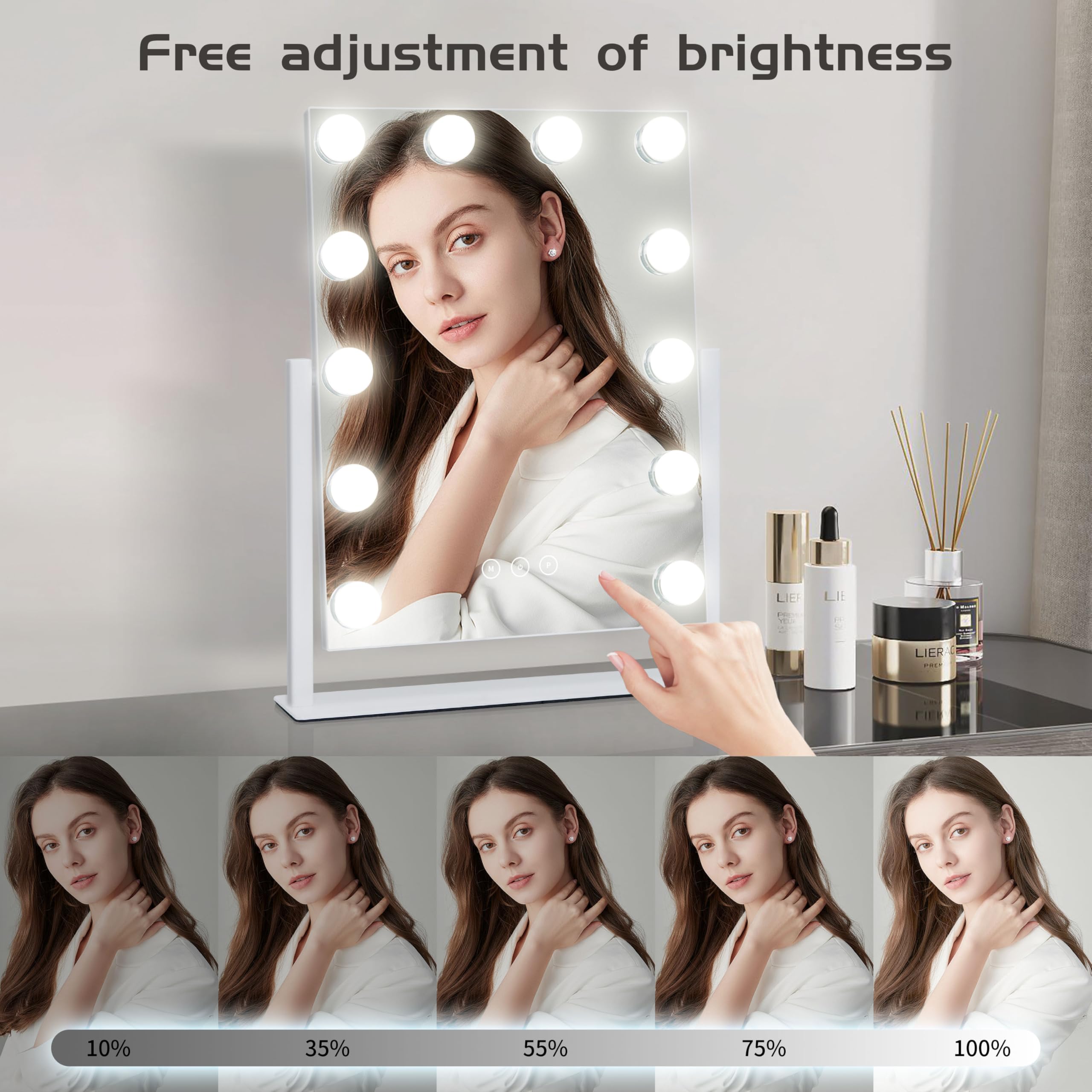 Kotdning vanity mirror touch controls adjust brightness and modes.