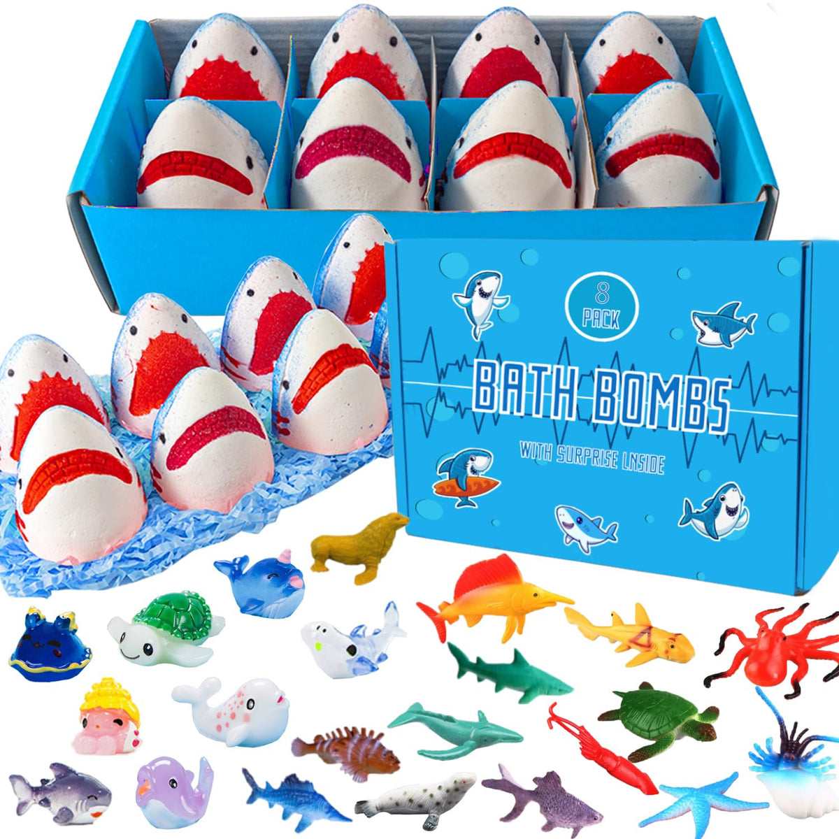Kottke tiburones: caja de bombas de baño con sorpresa, diversión segura para los niños.