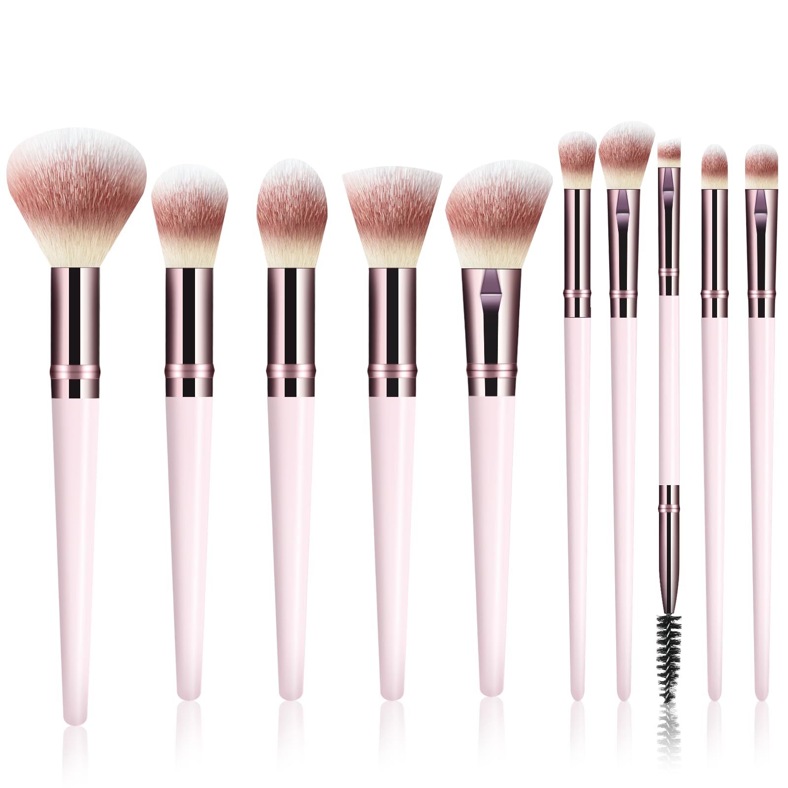 Koulate makeup brush set with 10 pink brushes for full-face makeup application.