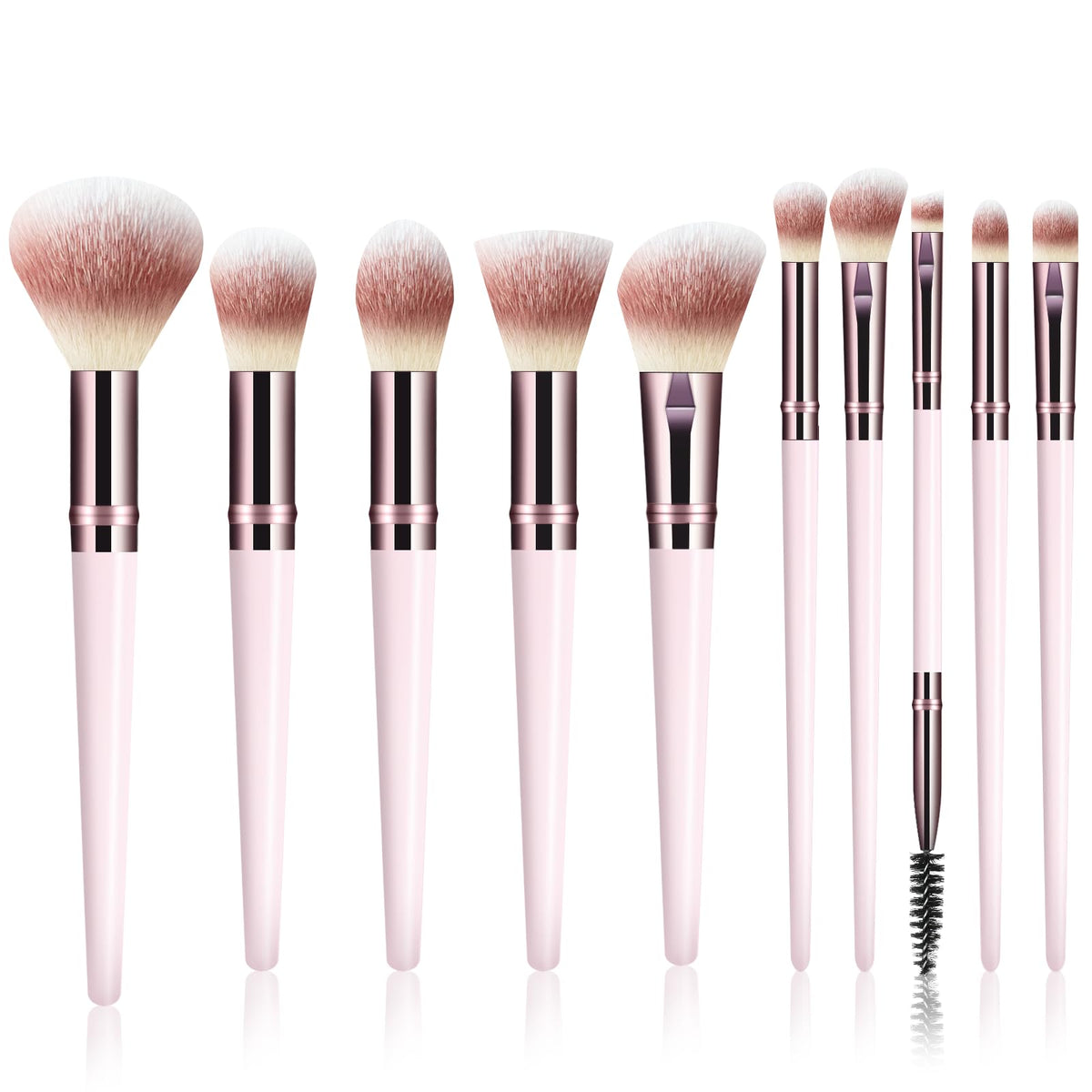 Koulate makeup brush set with 10 pink brushes for full-face makeup application.
