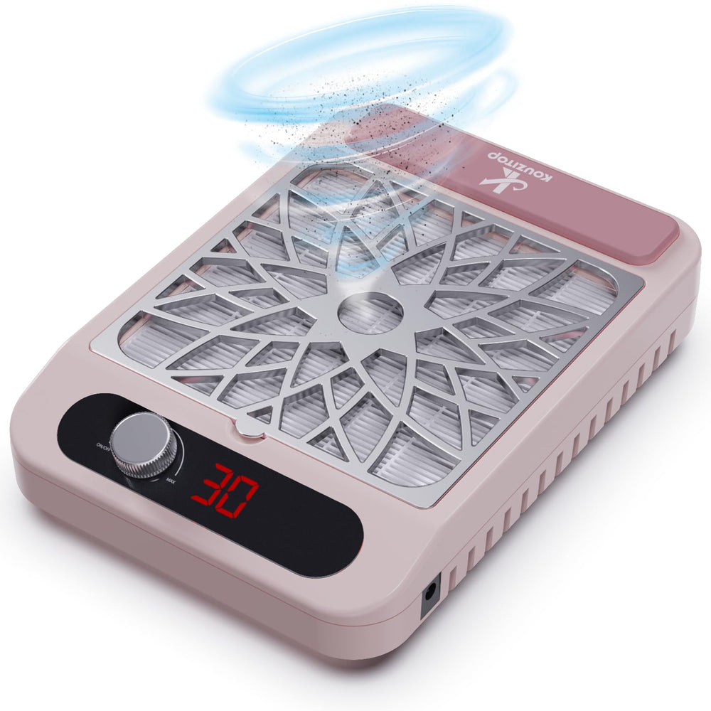 Kouzitop Nail Dust Collector with 360° suction captures fine dust for a cleaner workstation.