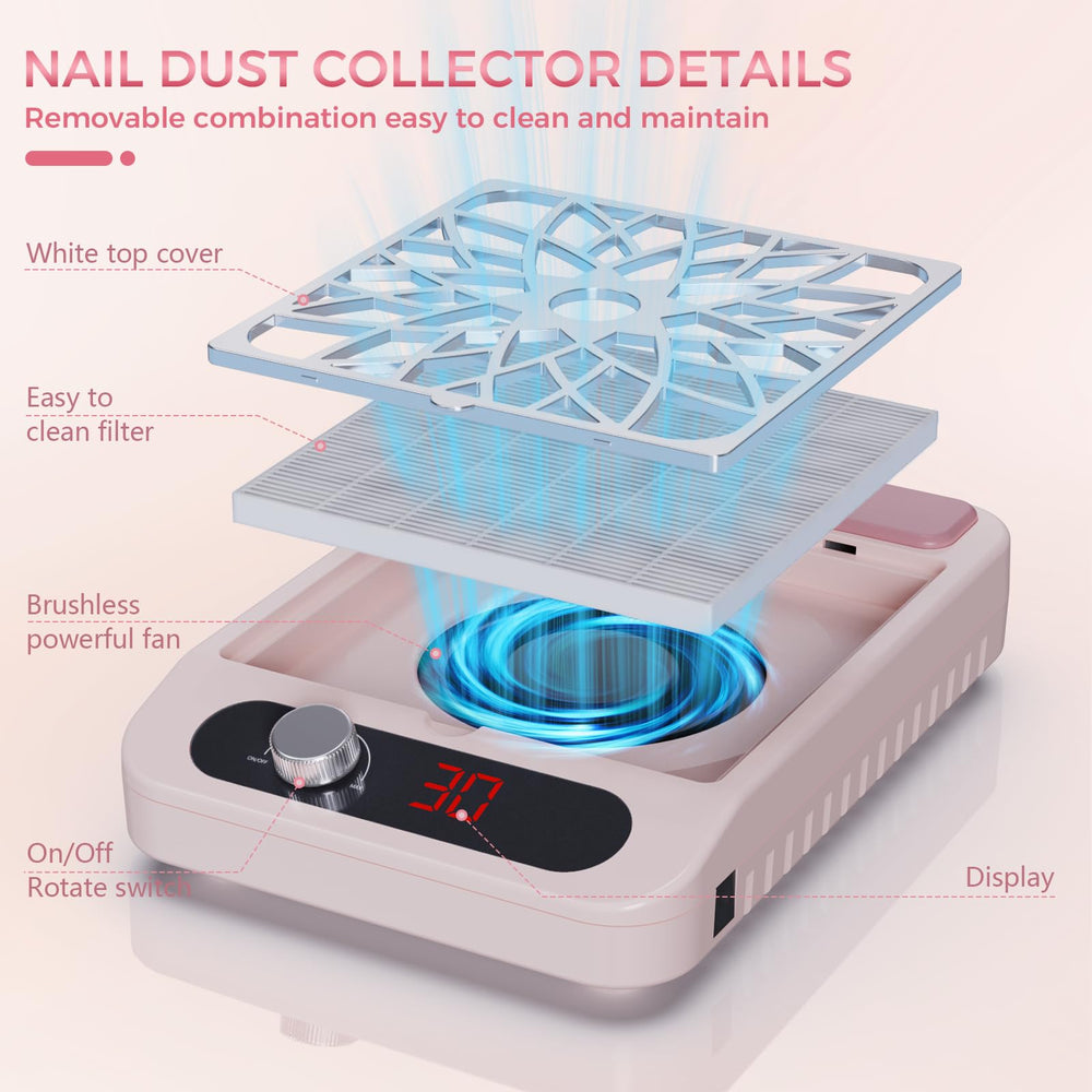 Kouzitop Nail Dust Collector fits small workstations with a compact, portable design.
