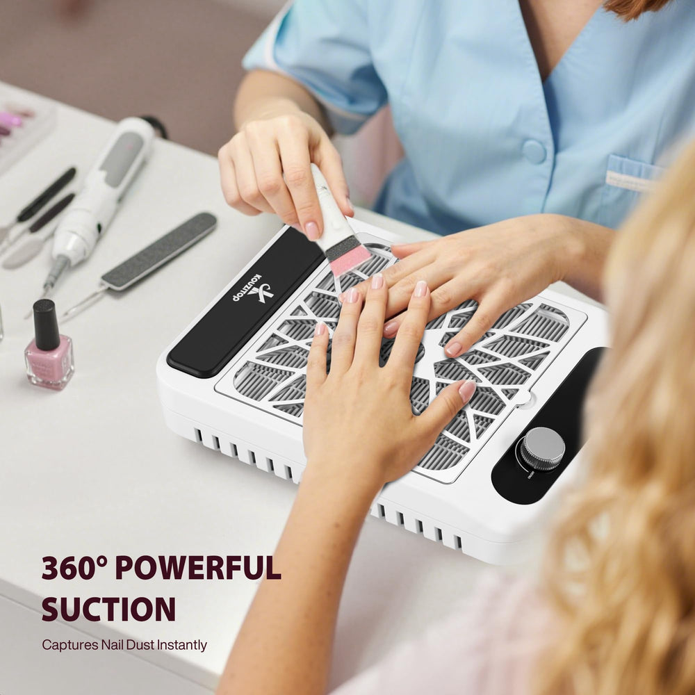 Kouzitop nail dust collector side ventilation highlights airflow for extended, cool operation during sessions.
