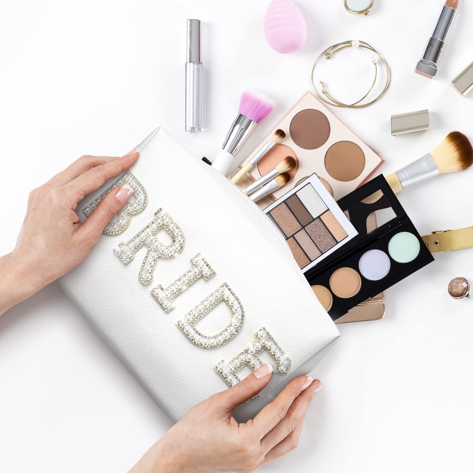 Kovewon white PU leather makeup bag, durable and easy to clean.