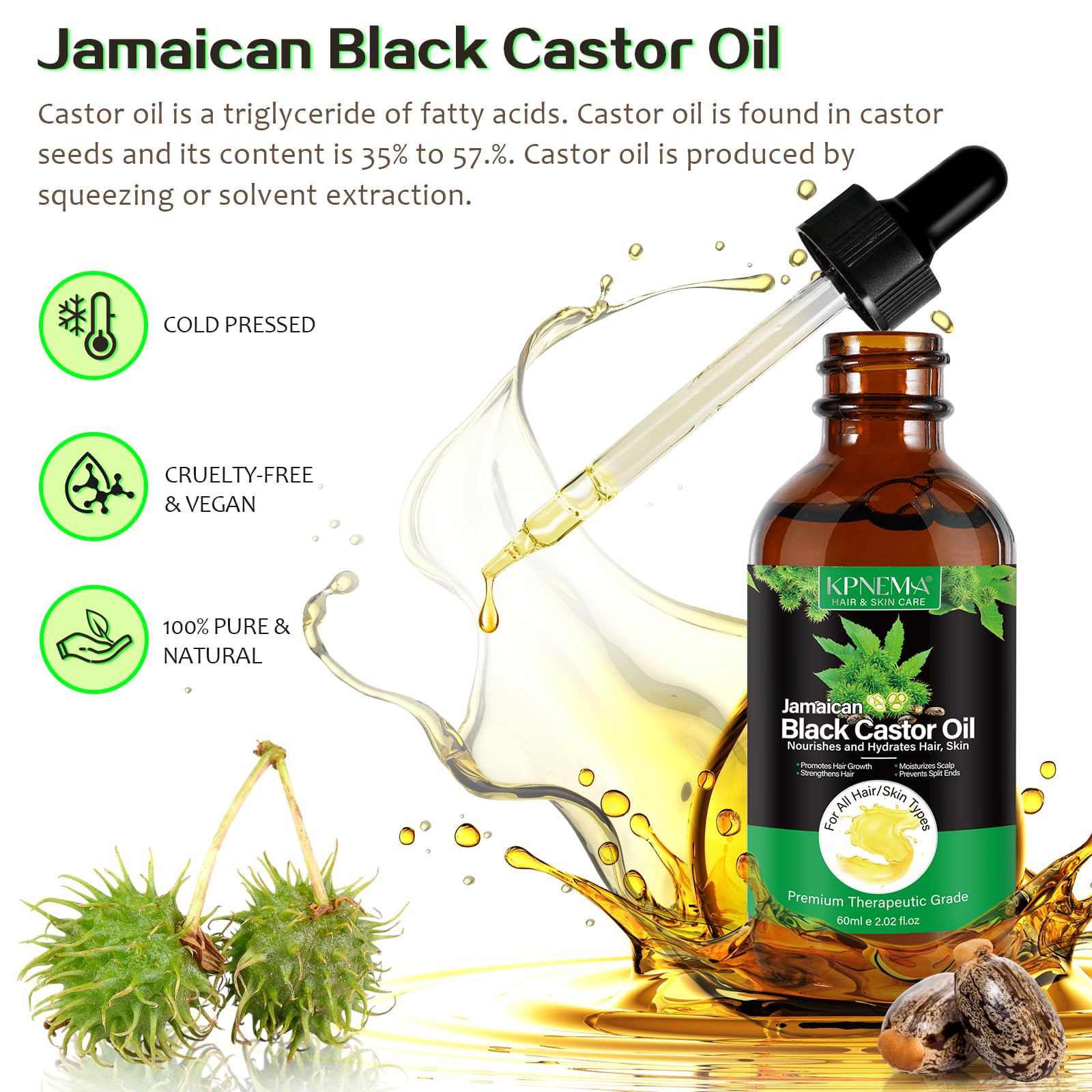 KPNEMA castor oil application on scalp highlighting nourishment and shine for hair