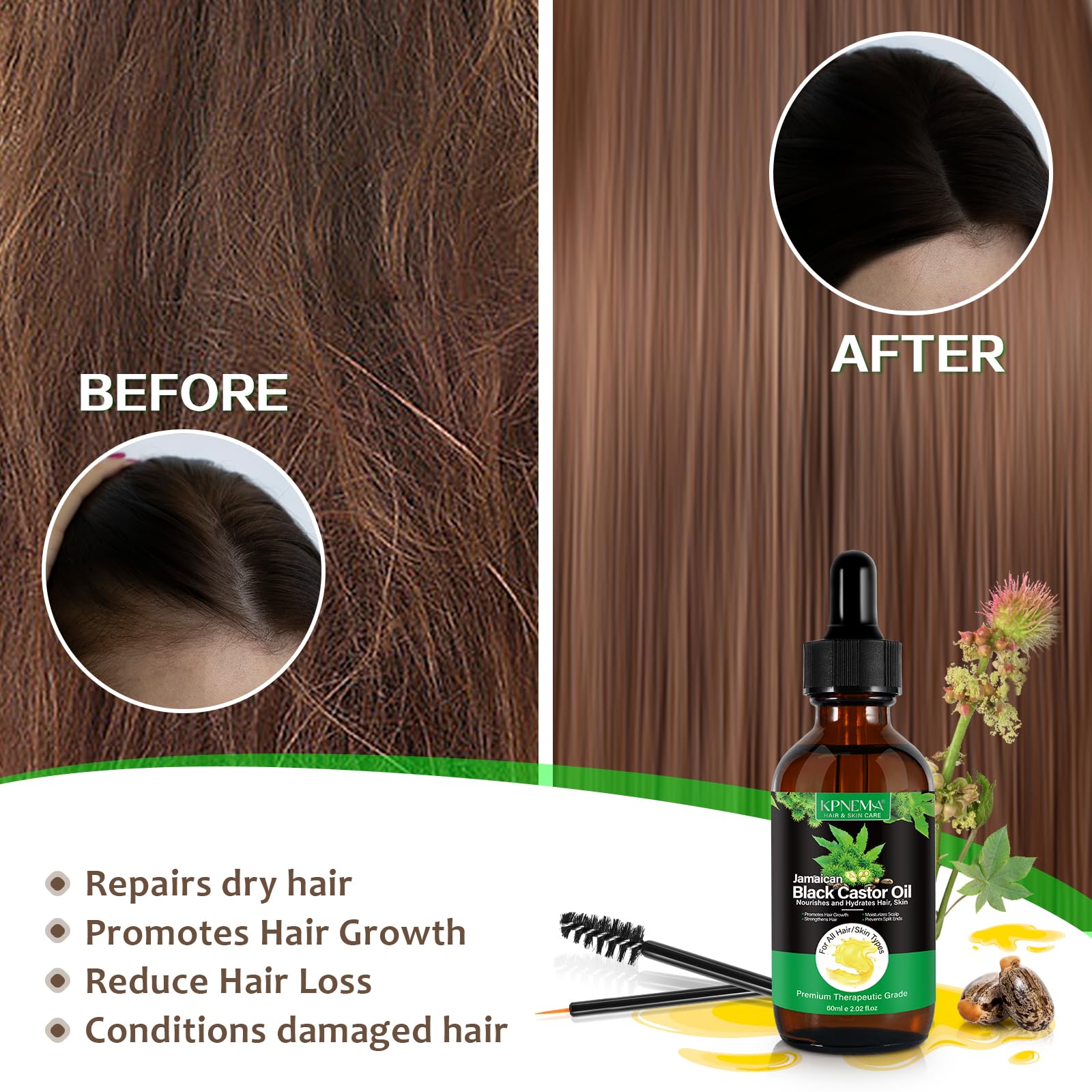 KPNEMA Jamaican Black Castor Oil applied to scalp for deep nourishment