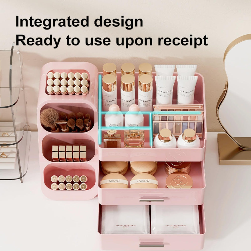 KQJS Makeup Organizer on a bedroom dressing table for daily routine organization.