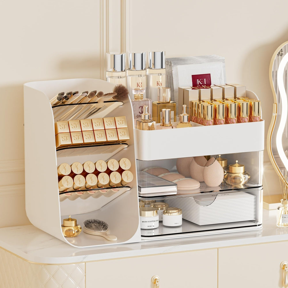 KQJS makeup organizer with large drawers keeps cosmetics neatly organized