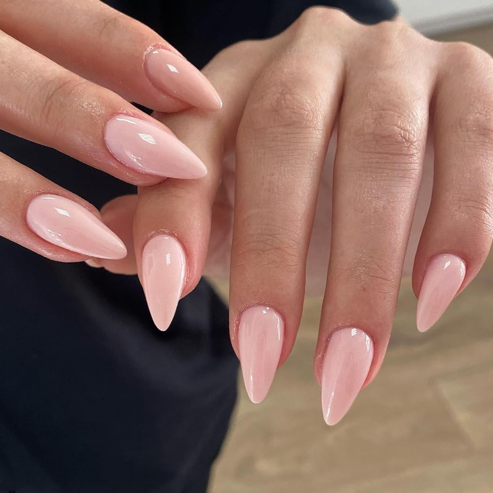 Close-up of KQueenest dusty pink press-on nails color showing chip-free finish