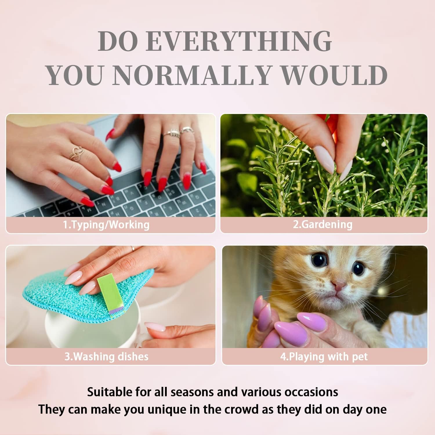 Reuse concept of KQueenest dusty pink press-on nails in a care-friendly design